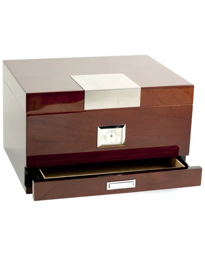 Bey-berk Lacquered Walnut Wood 60 Cigar Humidor In Brown
