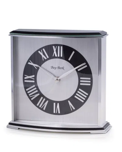 Bey-berk Lacquered Wood/steel Desk Clock In Silver