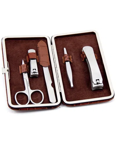 Bey-berk Leather 5pc Men's Grooming Set In Silver