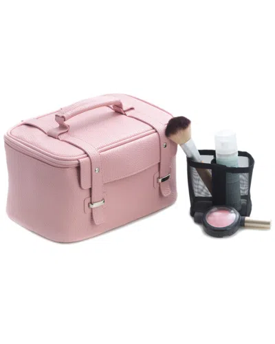 Bey-berk Leatherette Travel Make Up Case In Pink