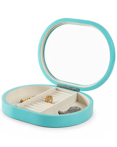 Bey-berk Light Blue Oval Jewelry & Watch Box With Glass Top In Turquoise