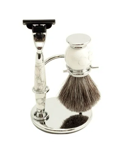 Bey-berk Mach 3 Razor & Pure Badger Brush With Stand In White