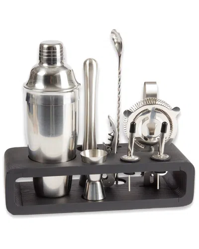 Bey-berk Manhattan 9pc Bar Set In Silver