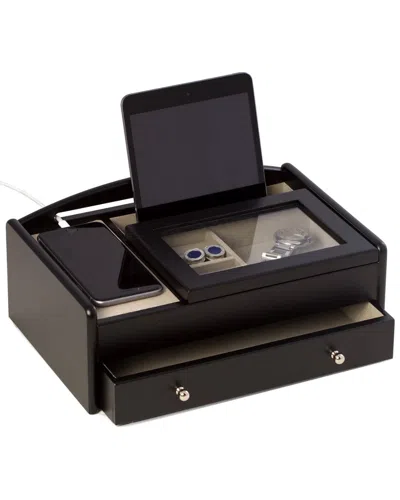 Bey-berk Matte Black Wood Valet Box With Storage Compartment