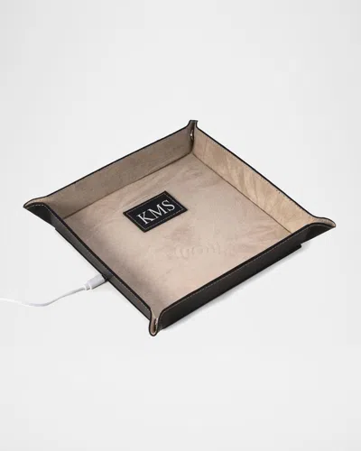 Bey-berk Men & Apos;s Personalized Leather/velour Charge Station In Black