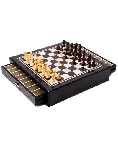 Bey-berk Mother Of Pearl Design Chess Set In Black