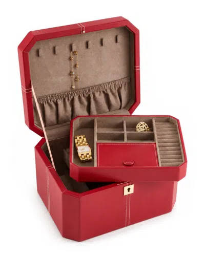Bey-berk Octagonal Red Jewelry Box With Lock & Removable Tray