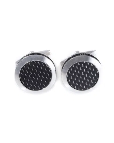 Bey-berk Rhodium Plated And Carbon Fiber Round Cufflinks
