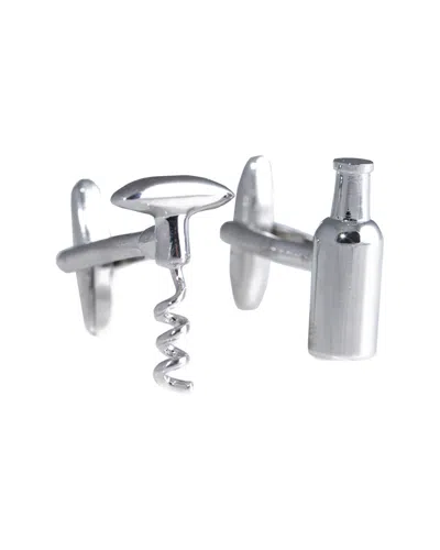 Bey-berk Rhodium Plated Bottle & Opener Cufflinks In Silver