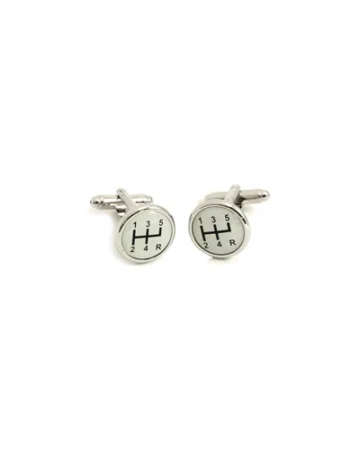 Bey-berk Rhodium Plated Cufflinks With Gear Shifter Design