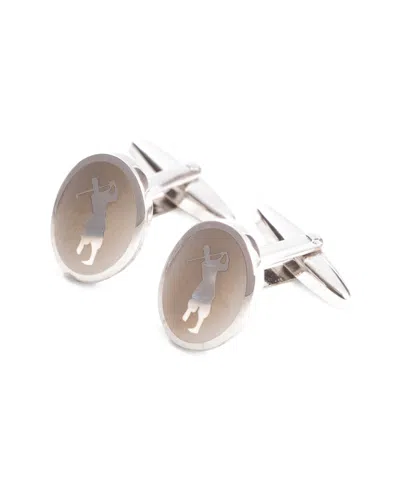 Bey-berk Rhodium Plated Golfer Design Cufflinks In Neutral