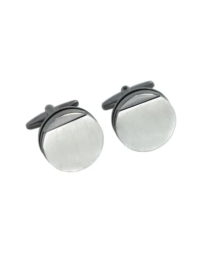 Bey-berk Rhodium Plated Gunmetal Round Cufflinks