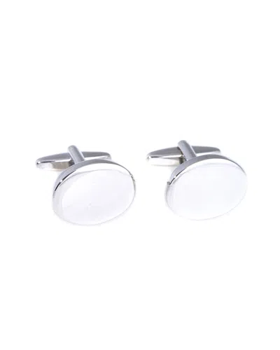 Bey-berk Rhodium Plated Oval Cufflinks In Silver