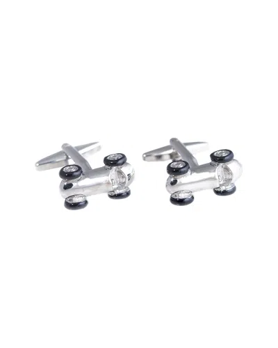 Bey-berk Rhodium Plated Race Car Design Cufflinks
