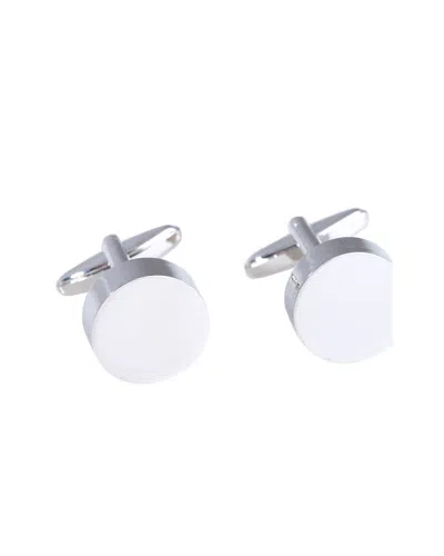 Bey-berk Rhodium Plated Round Cufflinks In Silver
