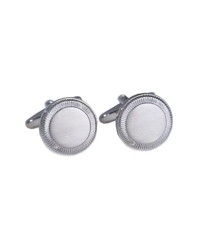 Bey-berk Rhodium Plated Round Cufflinks In Satin Finish