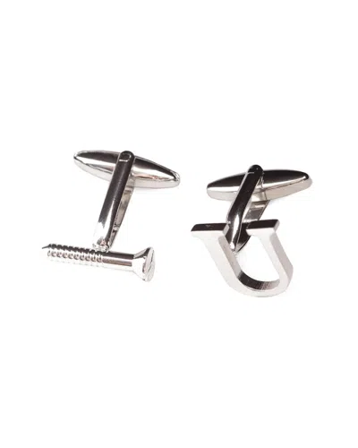 Bey-berk Rhodium Plated Screw U Design Cufflinks