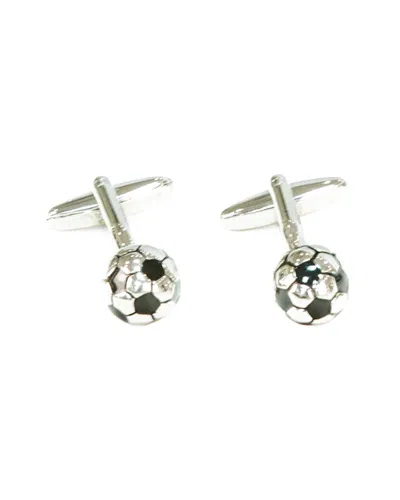 Bey-berk Rhodium Plated Soccer Ball Cufflinks In Multi
