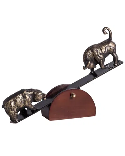 Bey-berk See-saw Metal Bull & Bear Sculpture In Brown