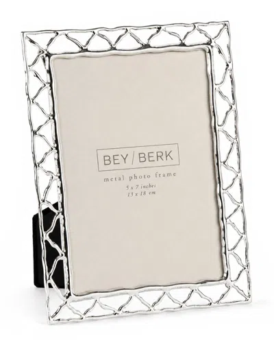 Bey-berk Silver Plated 5in X 7in Openwork Lattice Photo Frame In Gray