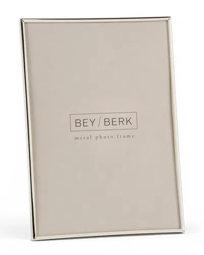 Bey-berk Silver Plated 5in X 7in Slim Metal Photo Frame In Brown
