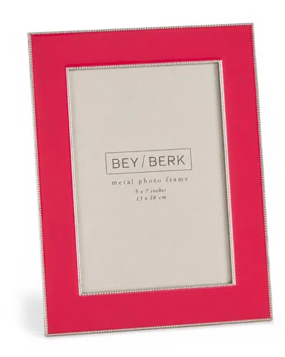 Bey-berk Silver-plated Magenta Enamel 5in X 7in Photo Frame In Pink