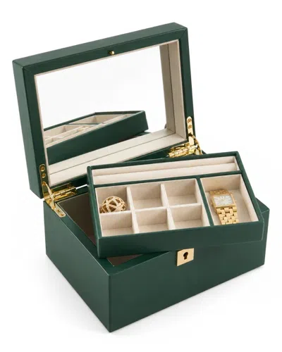 Bey-berk Small Green Jewelry Box With Mirror, Tray & Lock