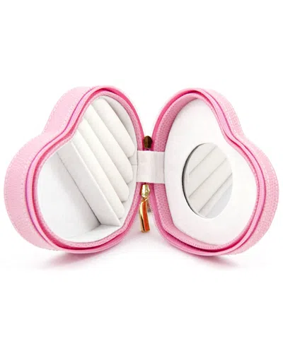 Bey-berk Small Lizard-embossed Leather Heart Jewelry Box In Pink