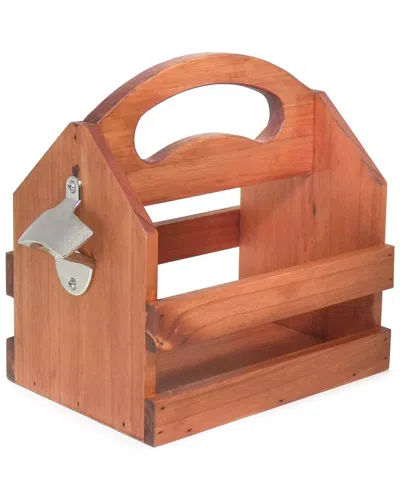 Bey-berk Solid Wood Six Pack Bottle Caddy In Brown