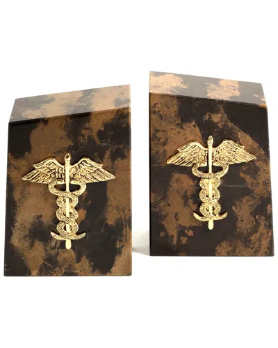 Bey-berk Tiger Eye Marble Bookends In Brown