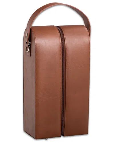 Bey-berk Vino Leather Double Wine Caddy In Brown