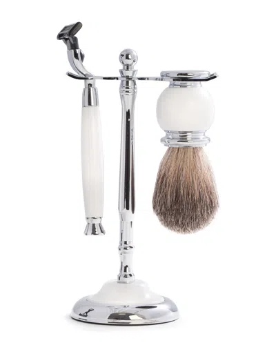 Bey-berk White Enamel Mach3 Razor & Pure Badger Brush In Multi