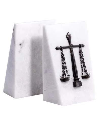 Bey-berk White Marble Bookends In Neutral