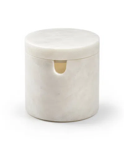 Bey-berk White Marble Container Jar With Lid & Spoon Cutout