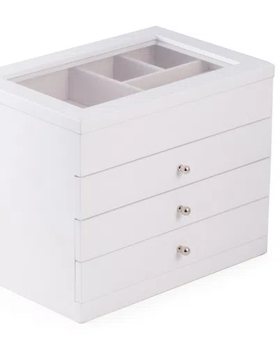 Bey-berk White Wood Jewelry Case With 3 Drawers In Neutral