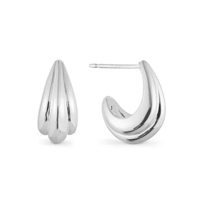 Beyjou Women's Silver Ribbed Teardrop Dome Earrings