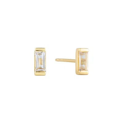 Beyjou Women's White / Gold Mini Baguette Earrings - White Topaz