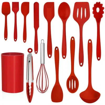 Beyond 14 Pcs Silicone Cooking Utensil Set, Kitchen Utensils Set, Red