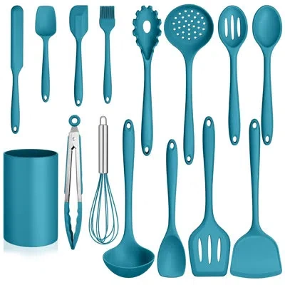 Beyond 15 Pcs Silicone Cooking Utensil Set, Kitchen Utensils Set, Blue