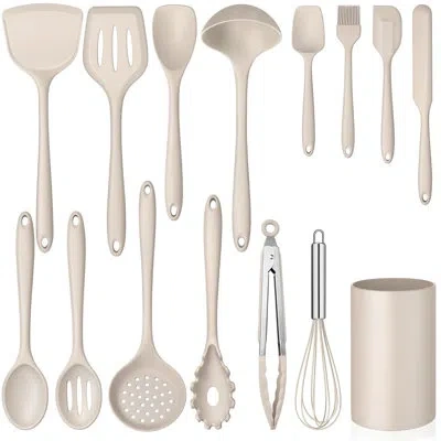 Beyond 15 Pcs Silicone Cooking Utensil Set, Kitchen Utensils Set, Khaki In Neutral