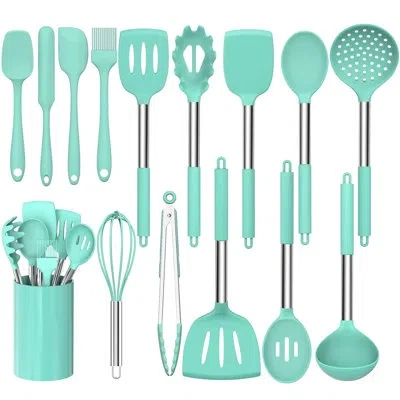 Beyond 15 Pcs Silicone Cooking Utensil Set, Stainless Steel Kitchen Utensils Set, Non-stick Heat Resistant, In Green