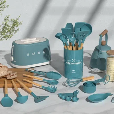 Beyond 23 Pcs Silicone Cooking Utensil Set, Non-stick Kitchen Utensils Set Wooden Handle, Heat Resistant, B In Blue