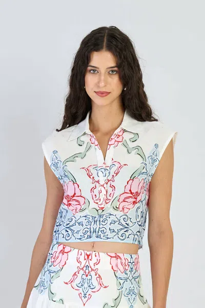Beyond By Vera Alba Cropped Top In Matinee Sky In White