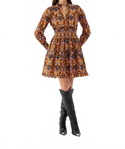 Beyond By Vera Alice Printed A-line Mini Dress In Walnut In Multi