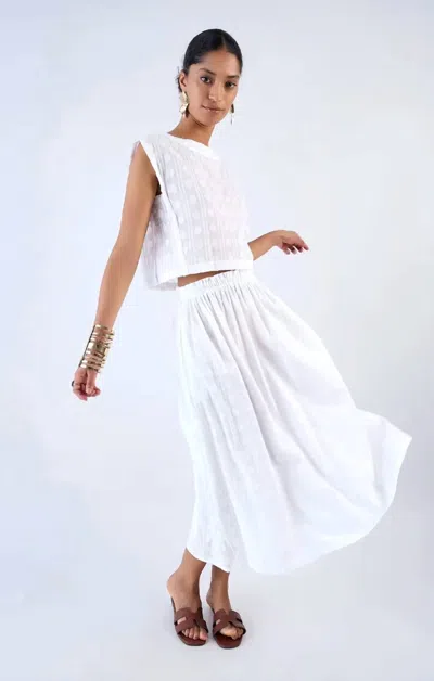 Beyond By Vera Amber Midi Skirt In Cotton Weave White In Multi