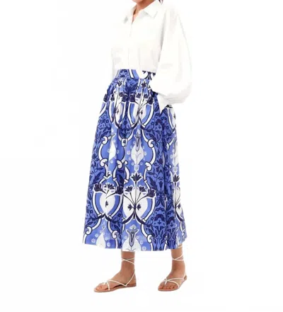 Beyond By Vera Anna Midi Skirt - Plus In Como Blue In Multi