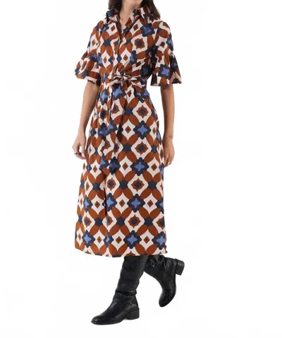 Beyond By Vera Brooke Mosaic Dress In Brown