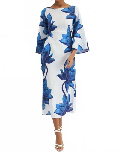 Beyond By Vera Camelia Boat Neck Dress In Lotus Indigo In Blue