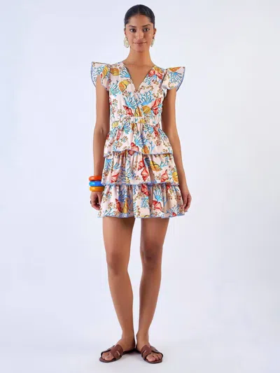 Beyond By Vera Cassie Mini Dress In Coral Garden Blue In Multi