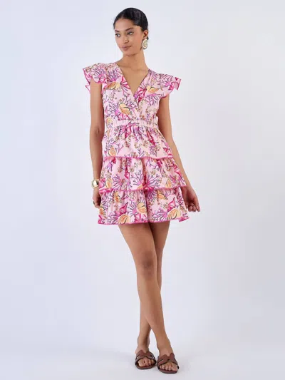 Beyond By Vera Cassie Mini Dress In Coral Garden Pink In Multi